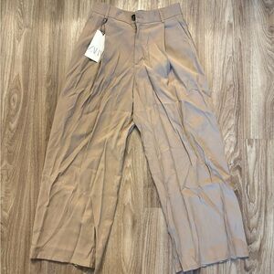 Zara Wide Leg Pleated Trousers Beige Size Small NWT